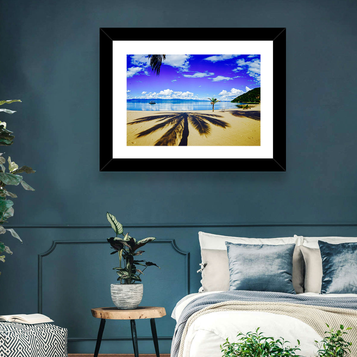 Lake Malawi Palm Shadow Wall Art in a room, landscape