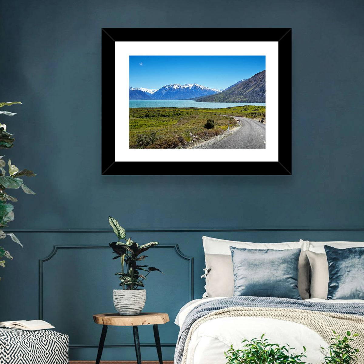 Winding Road at Lake Ohau Wall Art in a room, landscape
