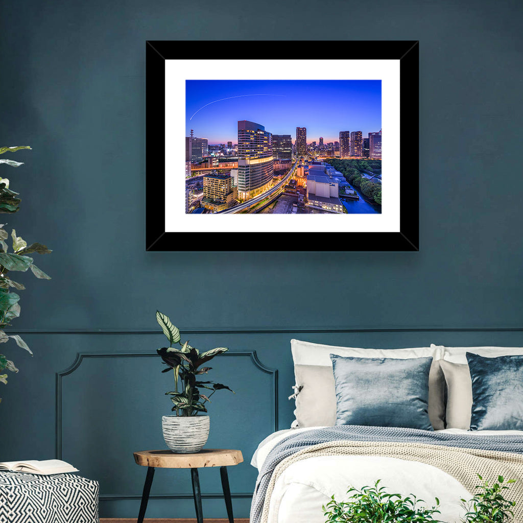 Tokyo Monorail Light Trails at Twilight Wall Art
