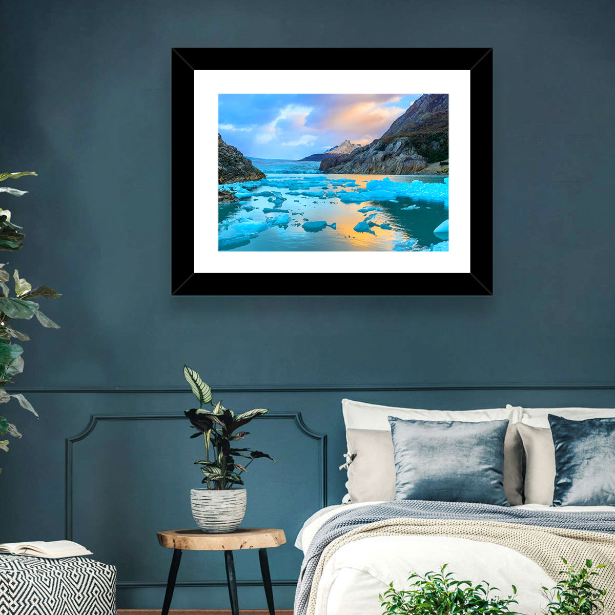 Grey Glacier at Sunset Wall Art in a room, landscape