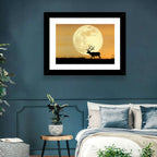 Bull Elk Silhouette Under Supermoon Wall Art