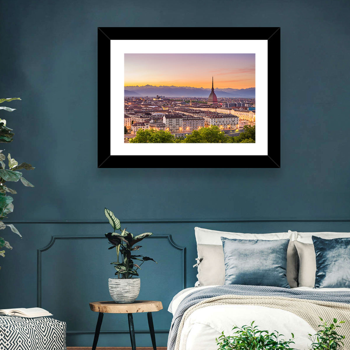 Turin Skyline at Golden Dusk Wall Art in a room, landscape