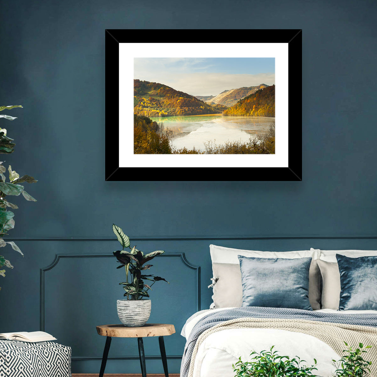 Bright Green Tailings Lake Wall Art in a room, landscape
