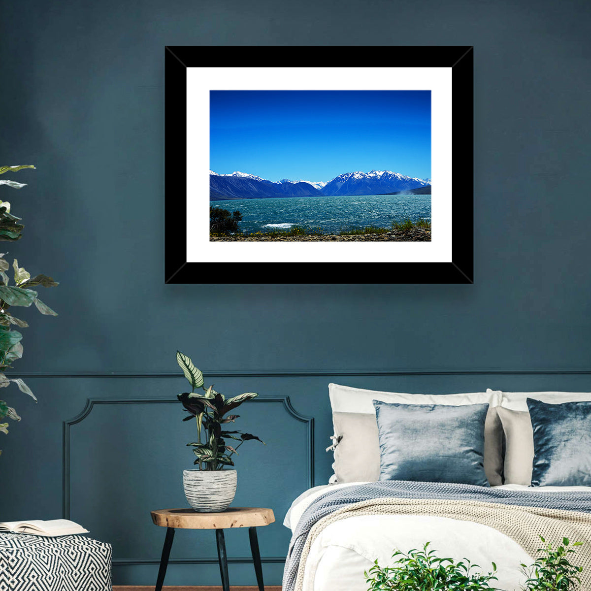Lake Ohau Snow Peaks Wall Art in a room, landscape