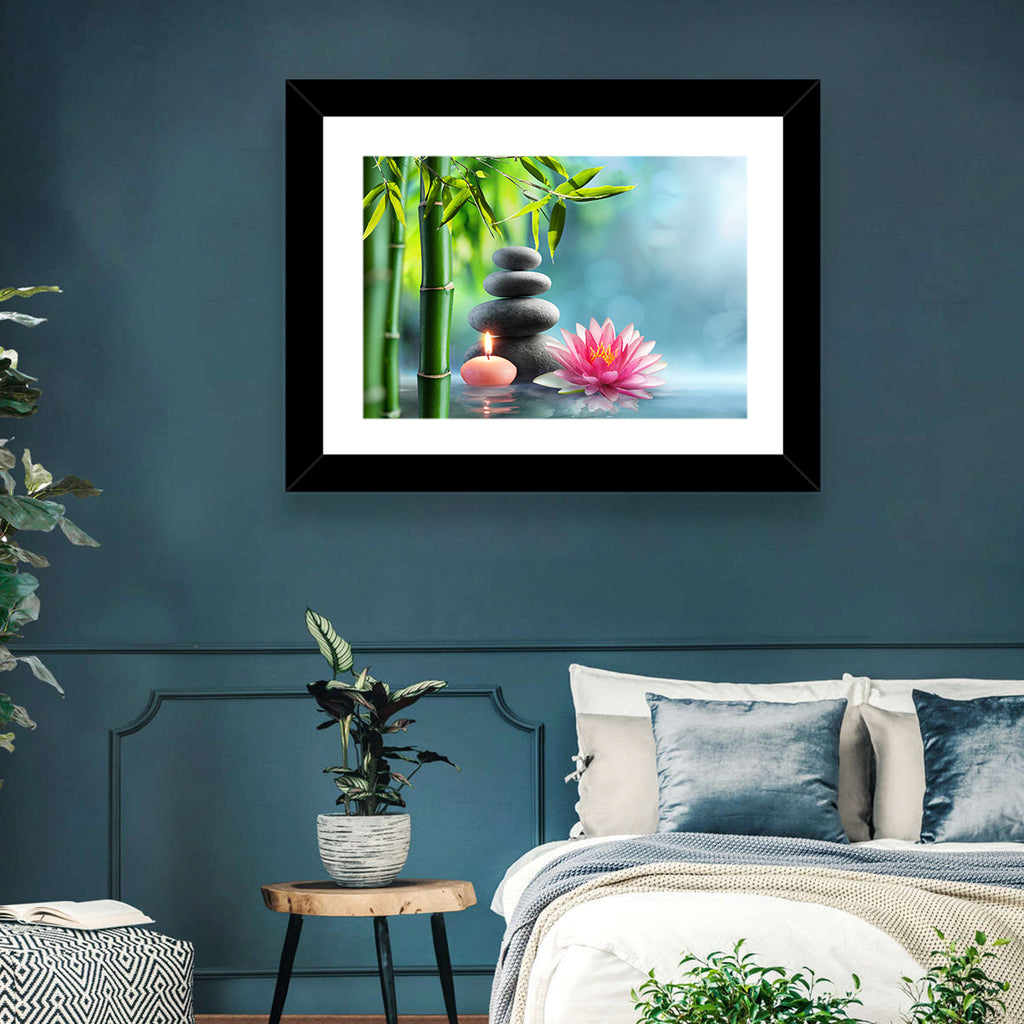 Zen Massage Stones with Waterlily Wall Art