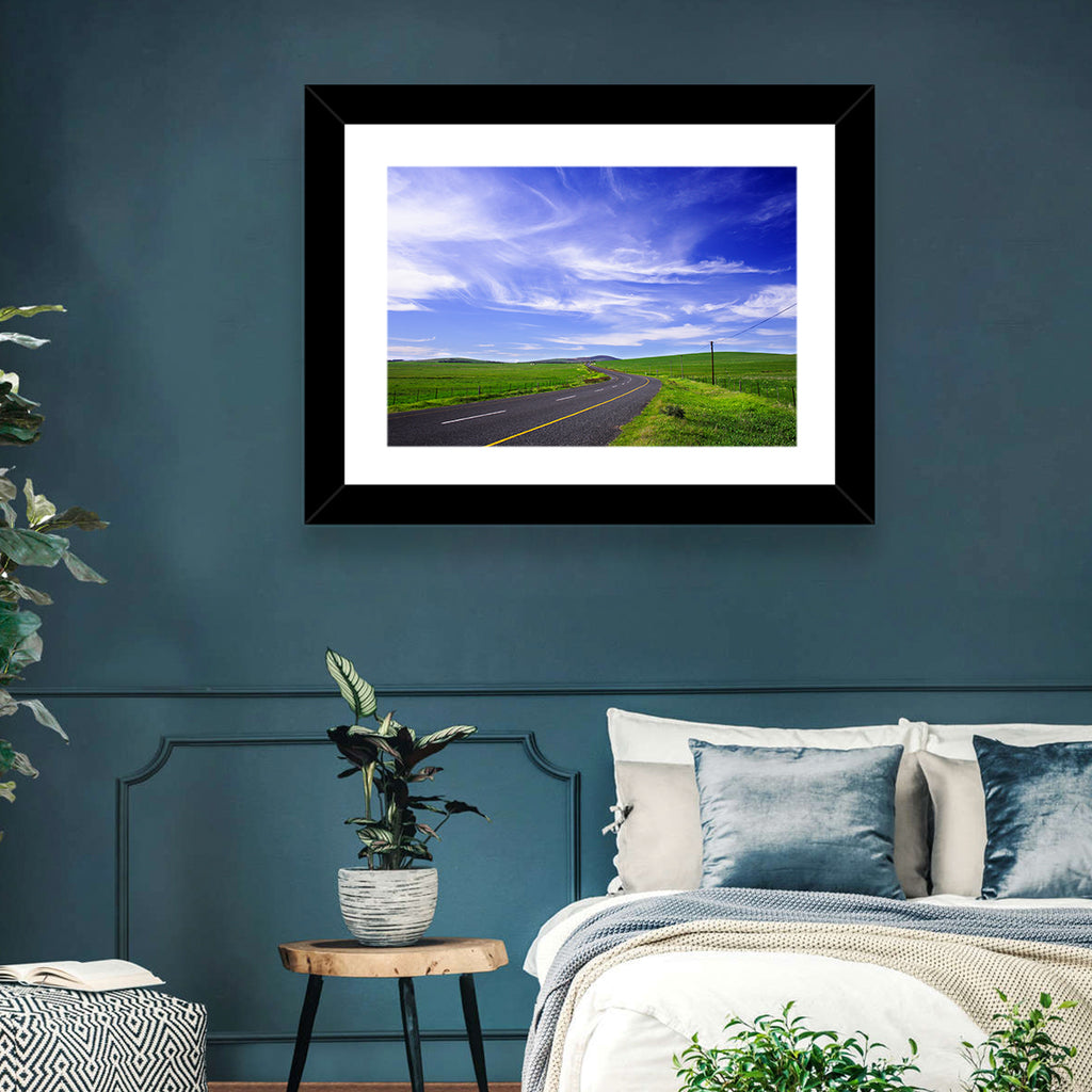 Winding Country Road in Green Fields Wall Art