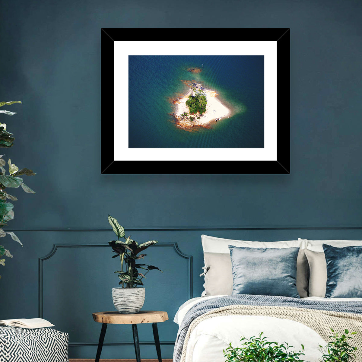 Lake Lanier Island Aerial View Wall Art in a room, landscape