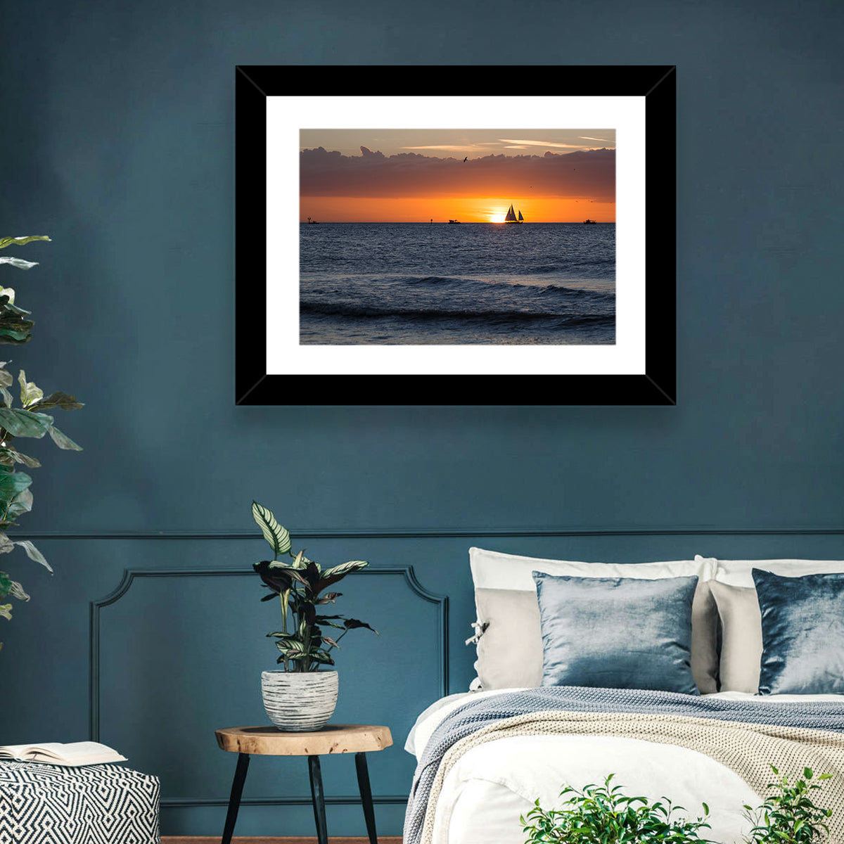 Florida Sailboat Sunset Wall Art in a room, landscape