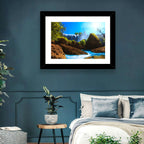 Sunlit Turquoise Waterfall Wall Art
