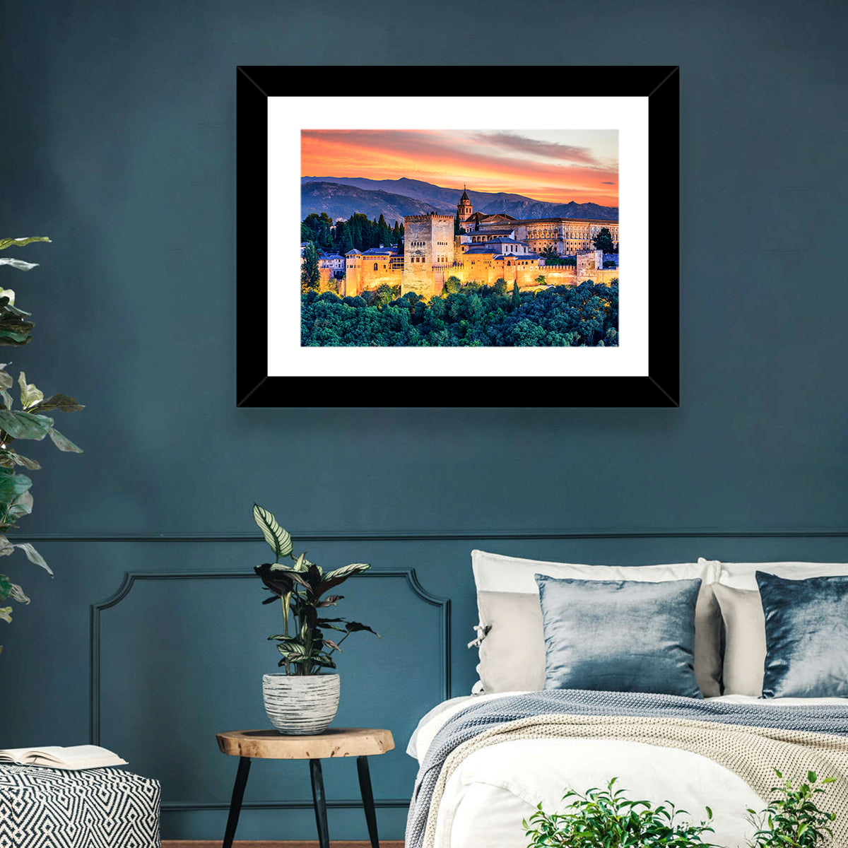 Alhambra Fortress at Golden Sunset Wall Art in a room, landscape