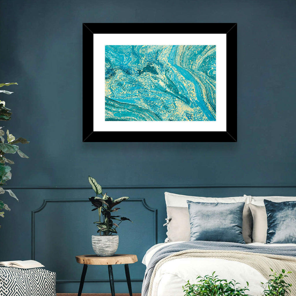 Teal Marble Swirls Abstract Wall Art