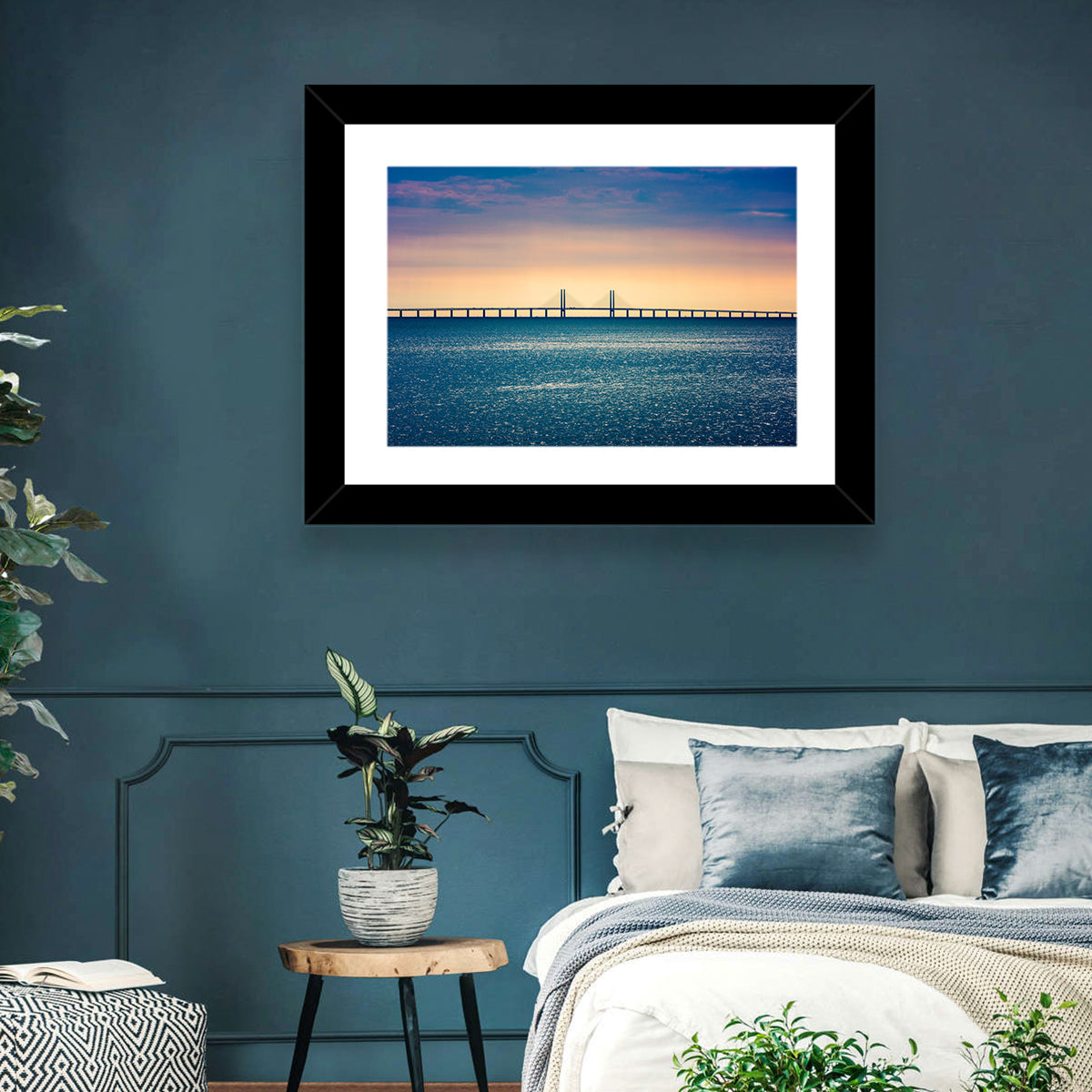 Øresund Bridge at Sunset Wall Art in a room, landscape