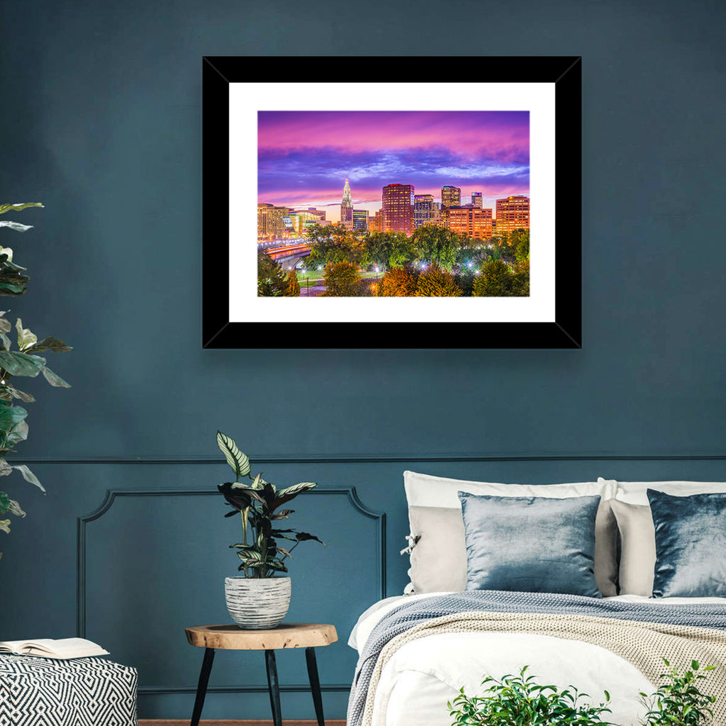 Hartford Skyline at Dusk Wall Art