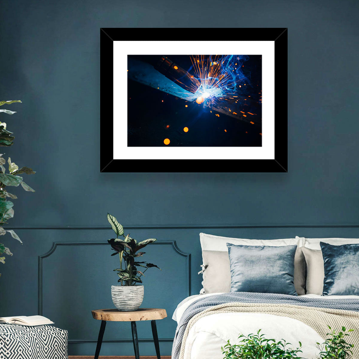 Molten Metal Sparks Wall Art in a room, landscape