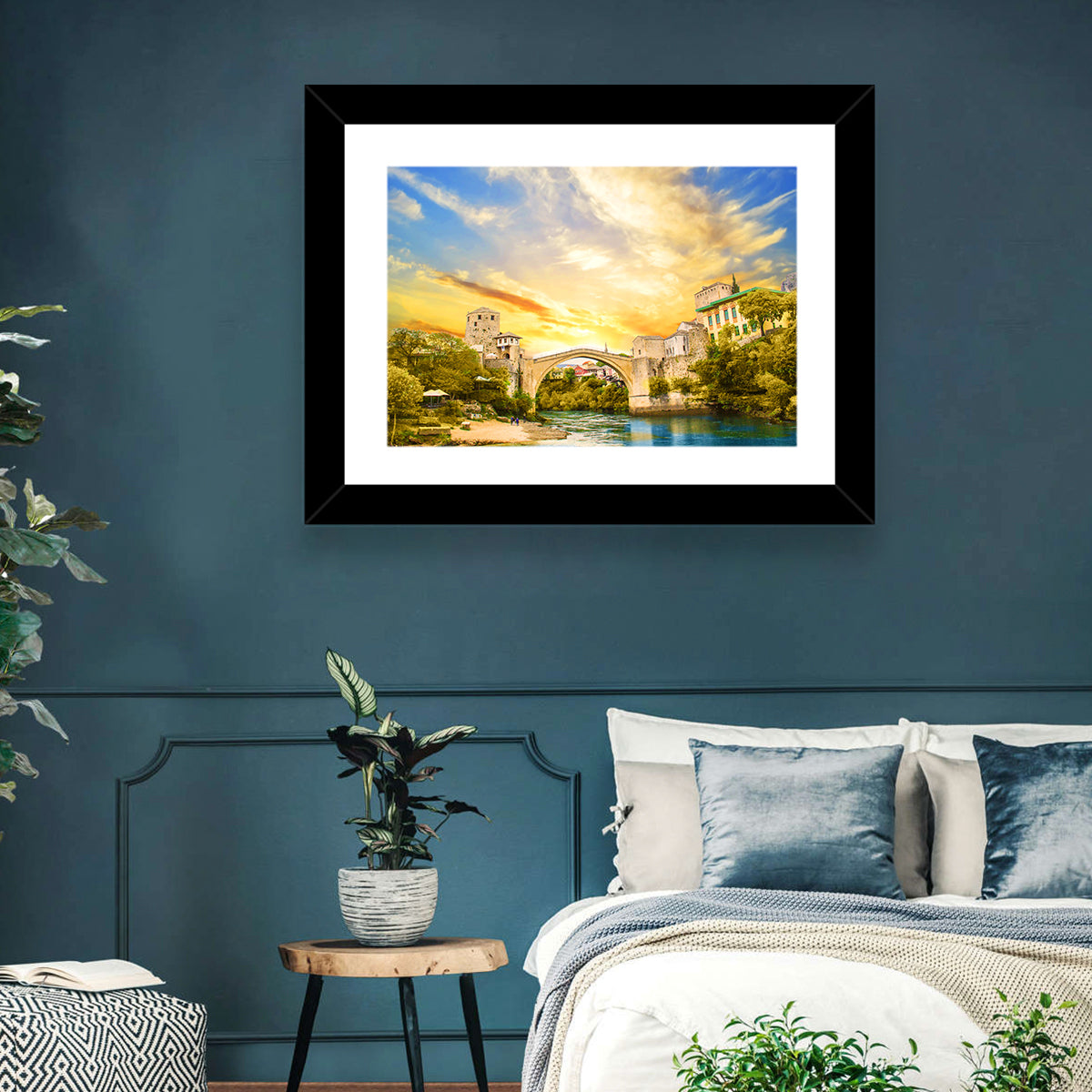 Stari Most at Sunset Wall Art in a room, landscape