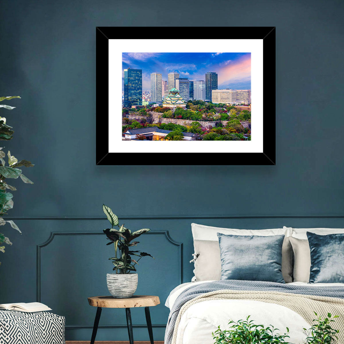 Osaka Castle Skyline at Dusk Wall Art in a room, landscape