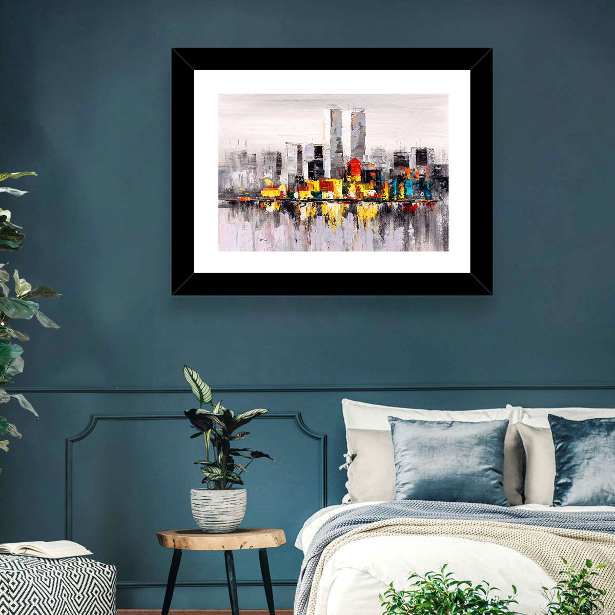Abstract Skyline with Water Reflection Wall Art in a room, landscape