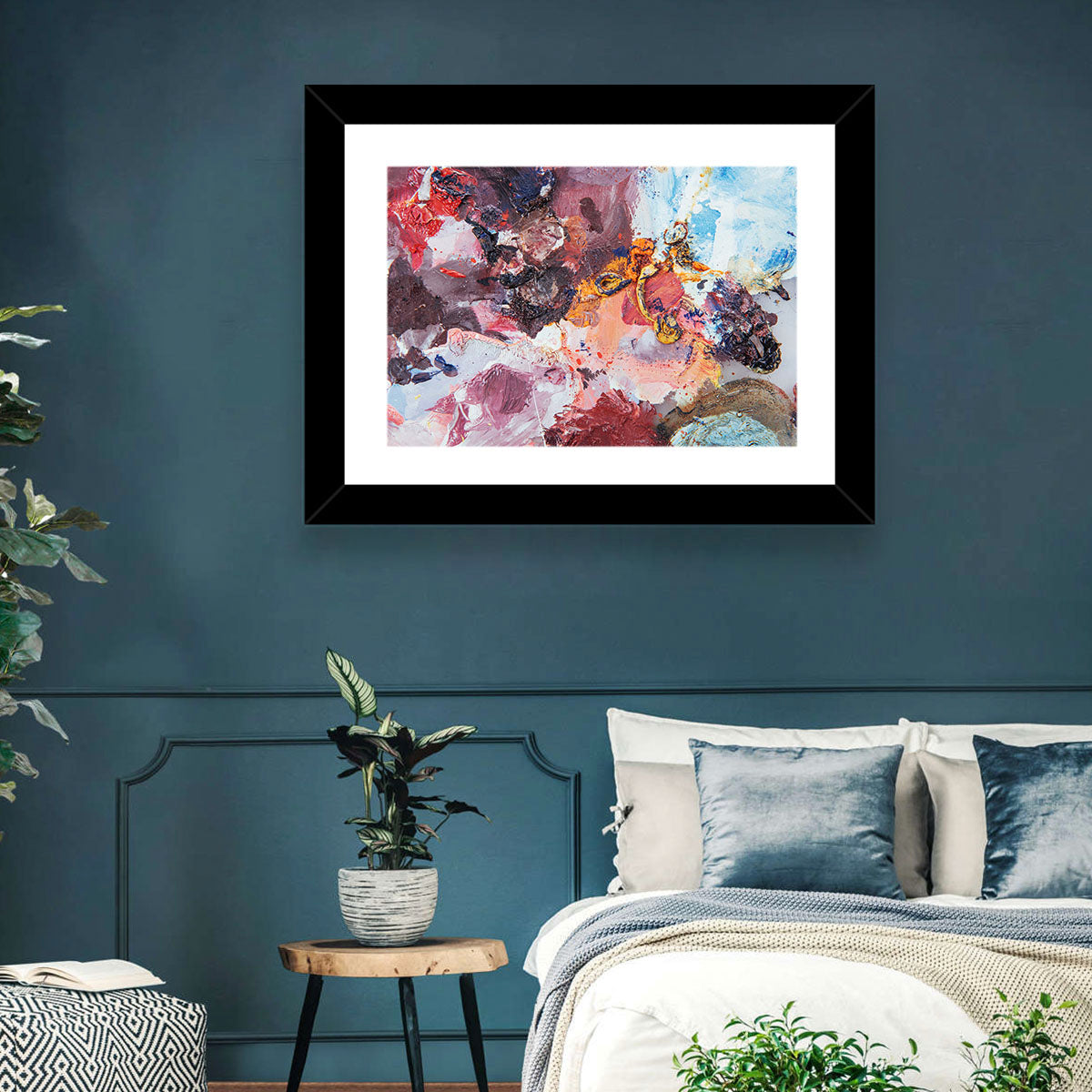 Impasto Color Swirl Abstract Wall Art in a room, landscape