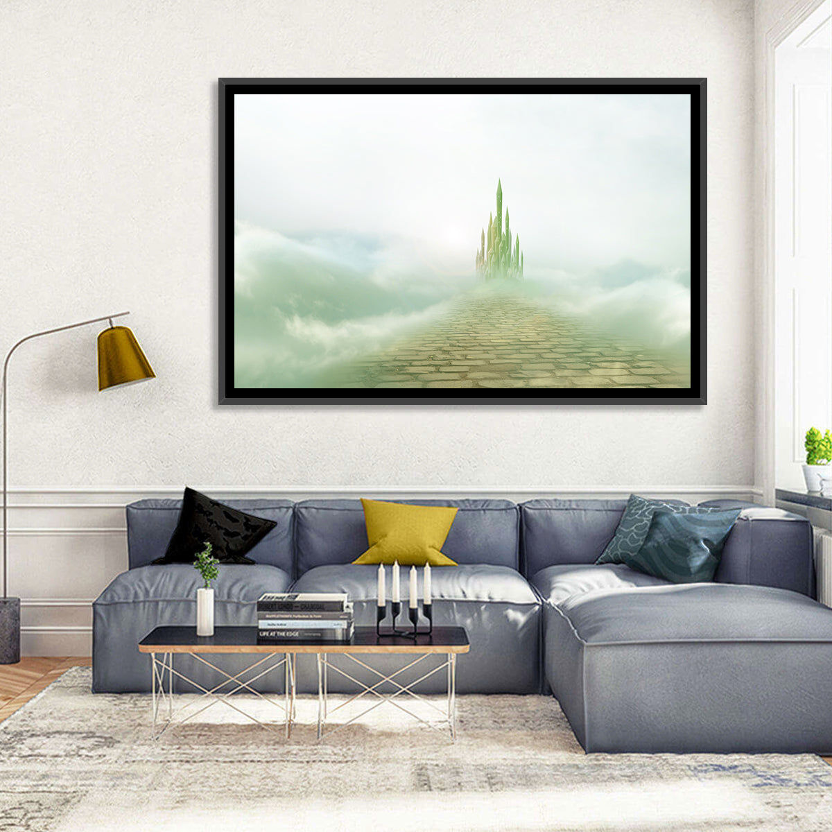 Cobblestone Path to Emerald Castle Wall Art in a room, landscape