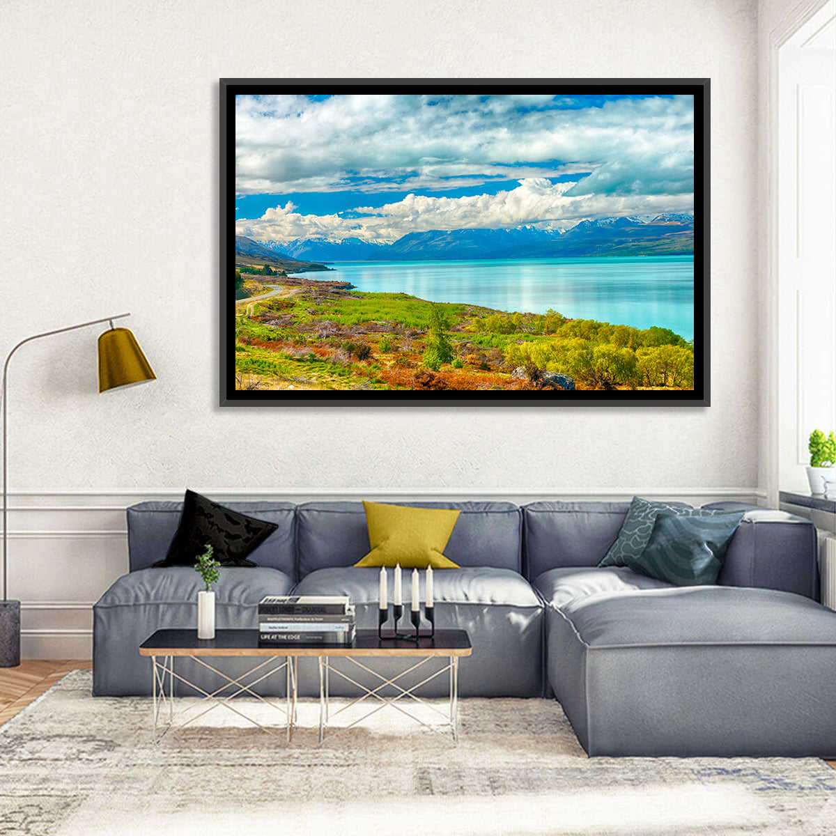 Turquoise Lake Pukaki with Mount Cook Wall Art in a room, landscape