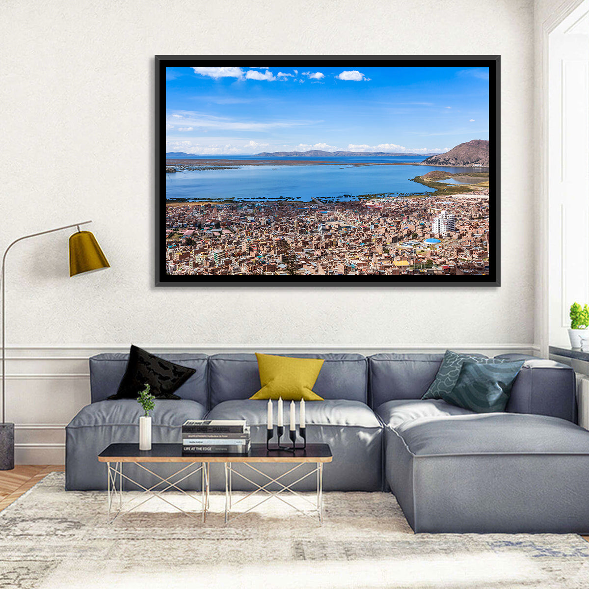 Puno Over Lake Titicaca Wall Art in a room, landscape