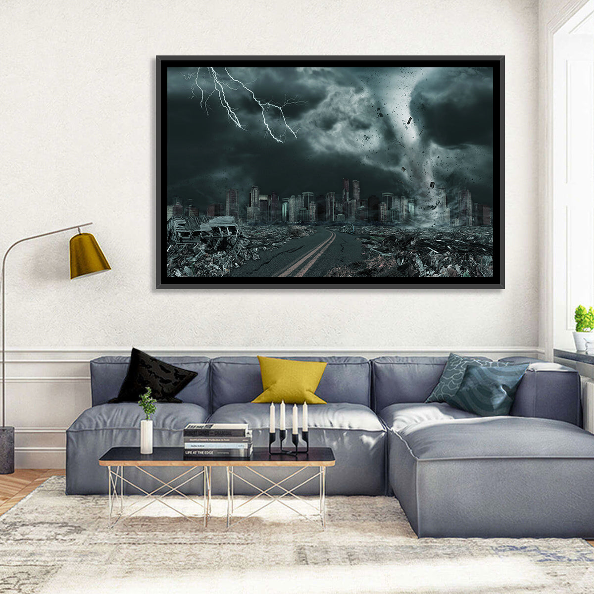Tornado Over Destroyed City Skyline Wall Art