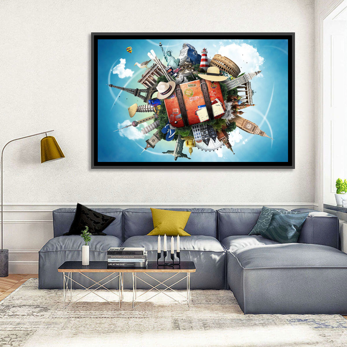 Suitcase and World Landmarks Montage Wall Art