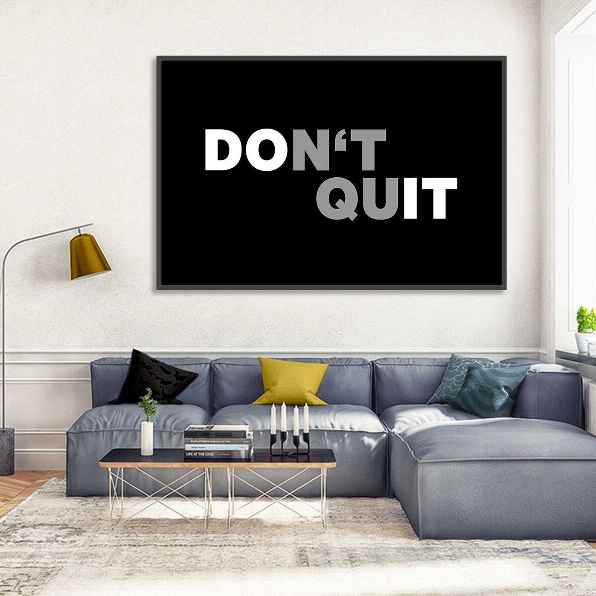 Don't Quit Minimalist Typography Wall Art in a room, landscape