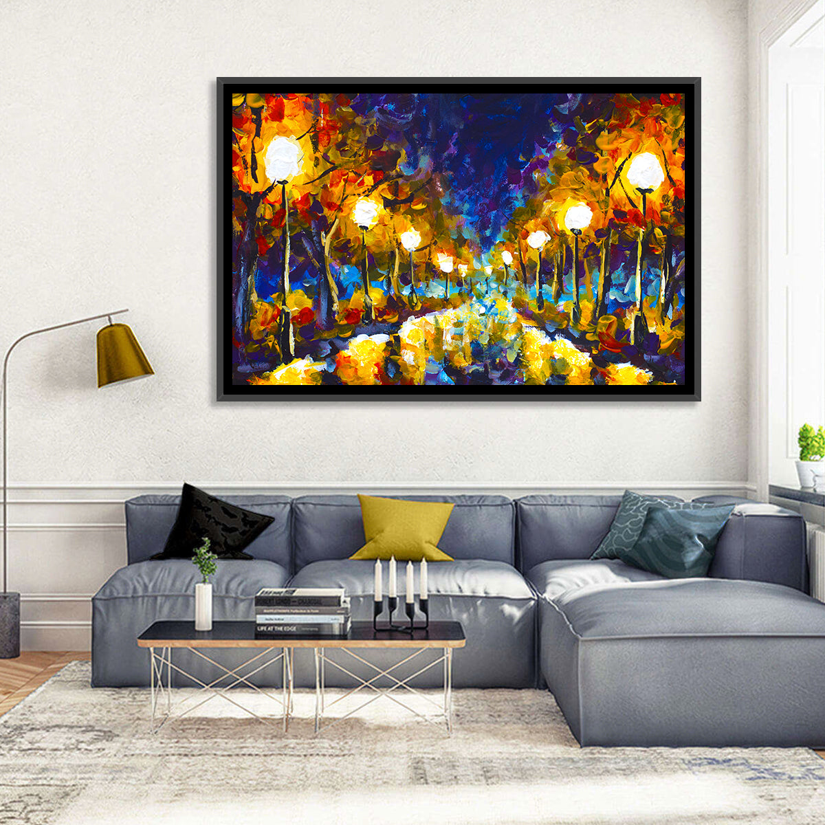 Autumn Evening Park Path Wall Art in a room, landscape