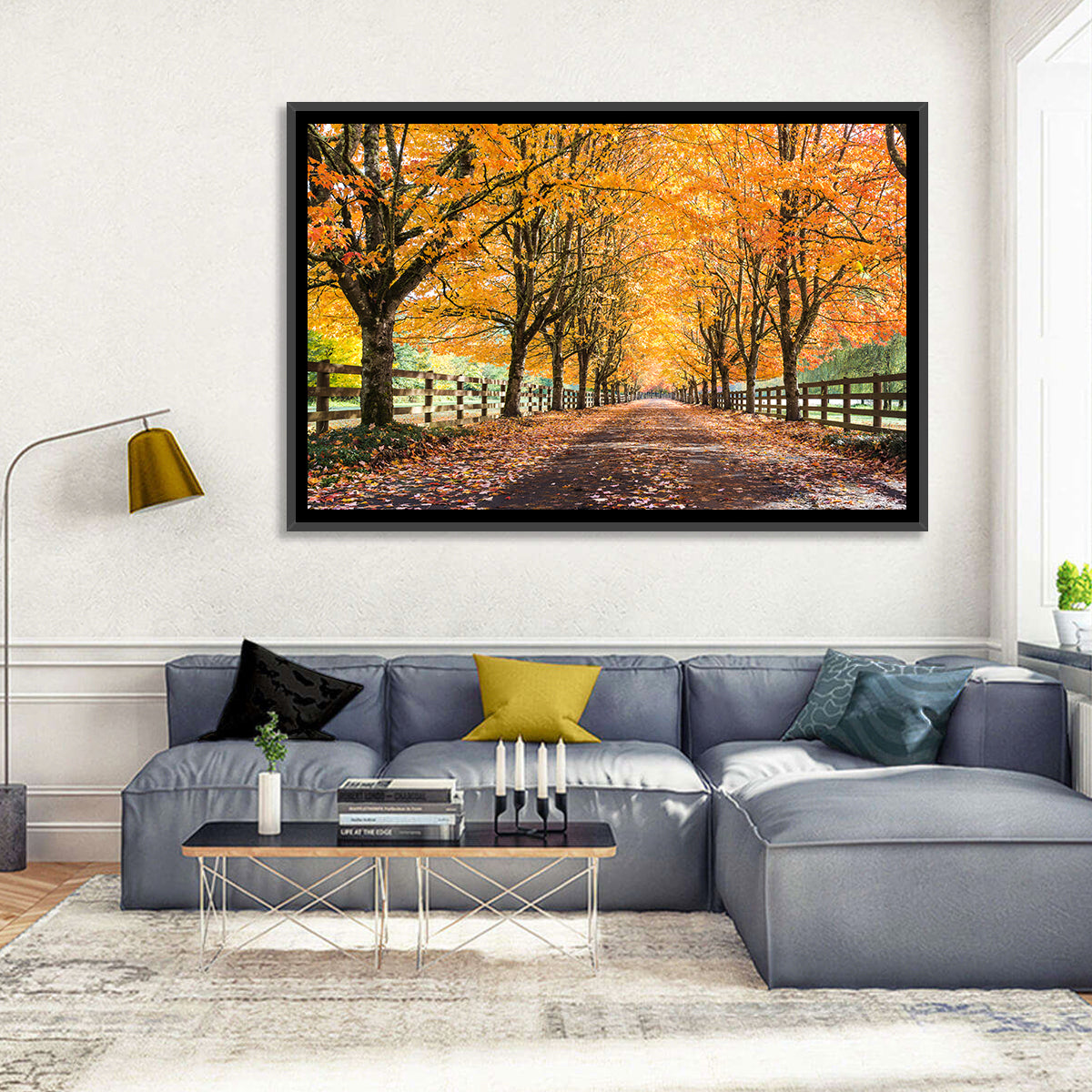 Maple Lane in Autumn Wall Art in a room, landscape