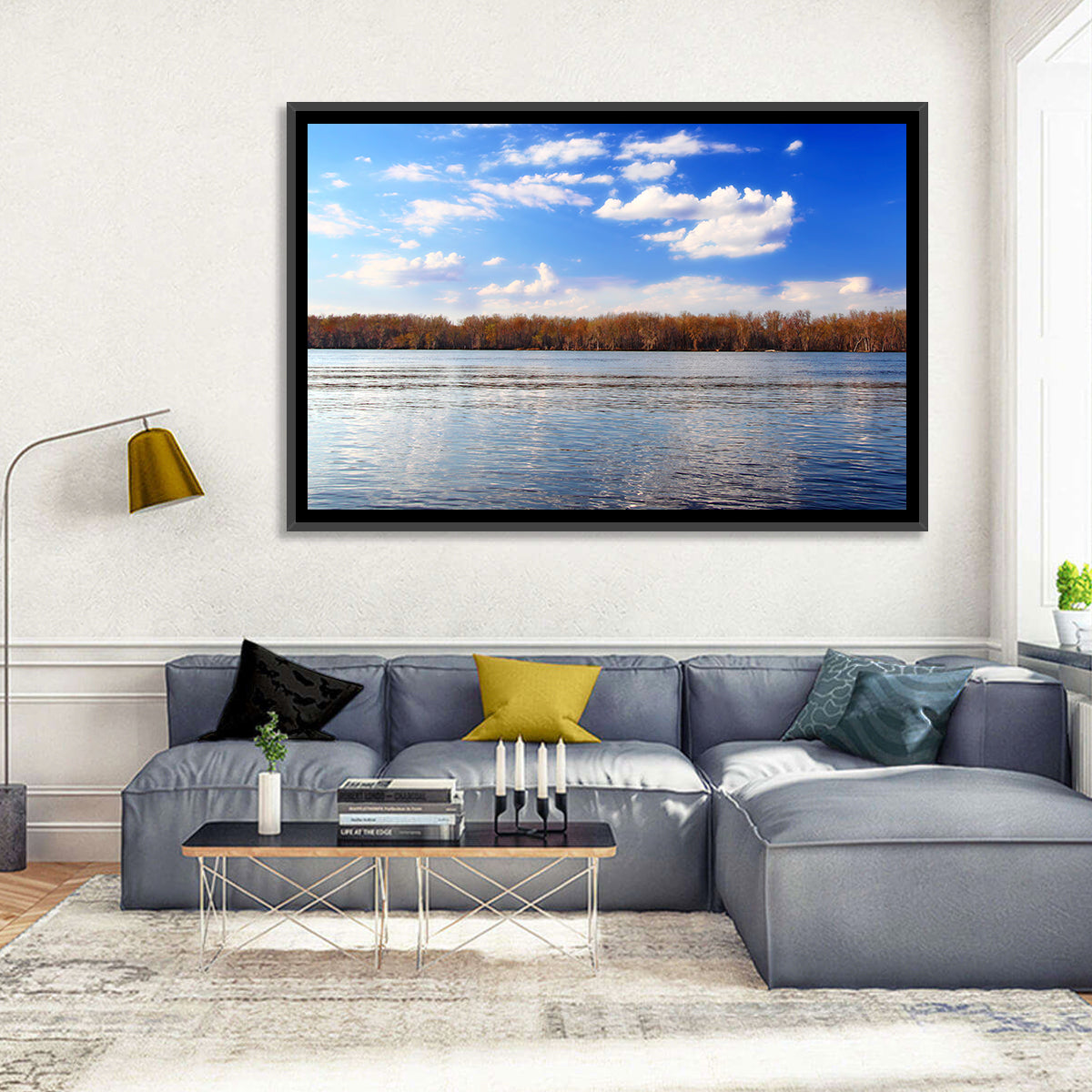 Andalusia Slough Autumn River Wall Art in a room, landscape