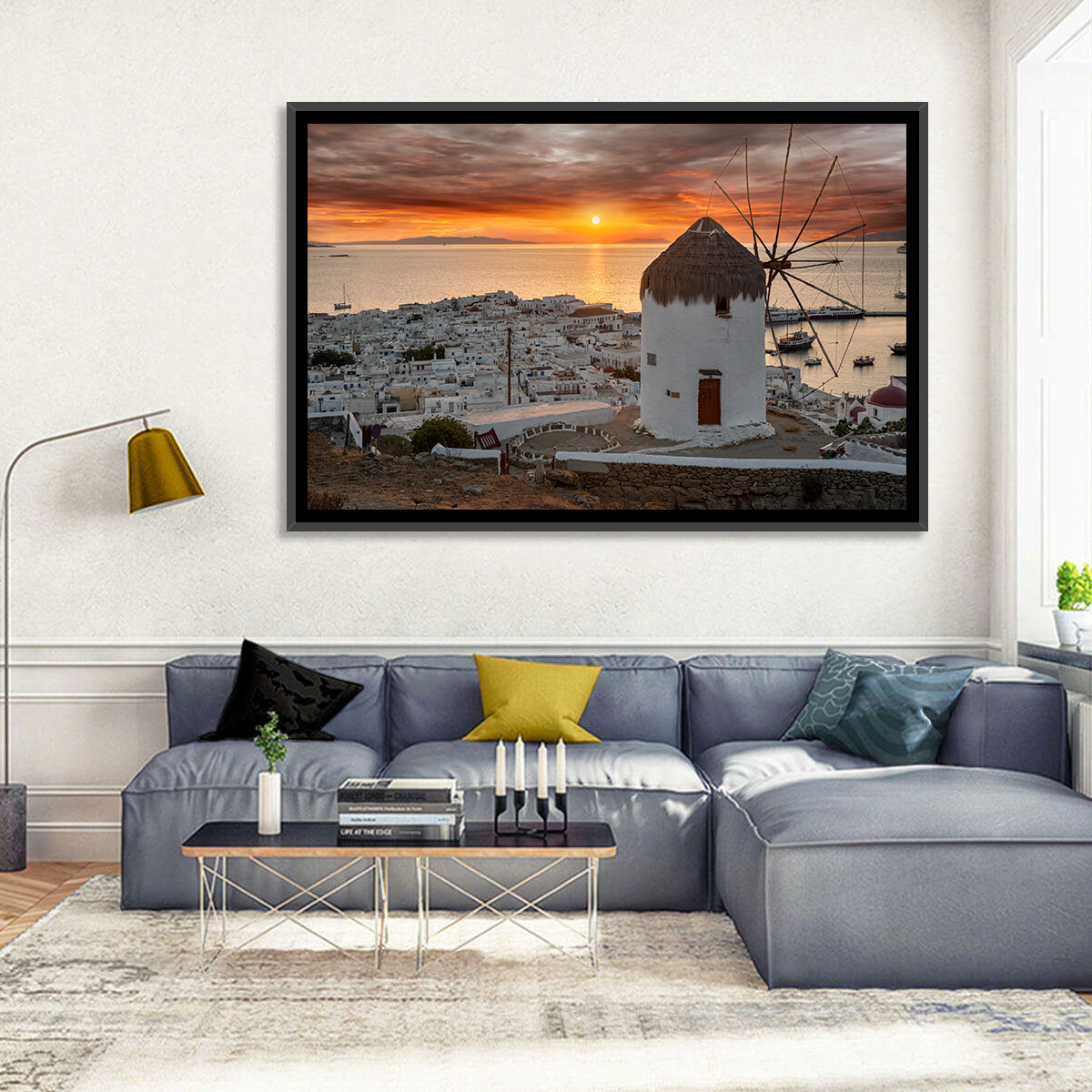 Kato Mili Sunset, Mykonos Wall Art in a room, landscape