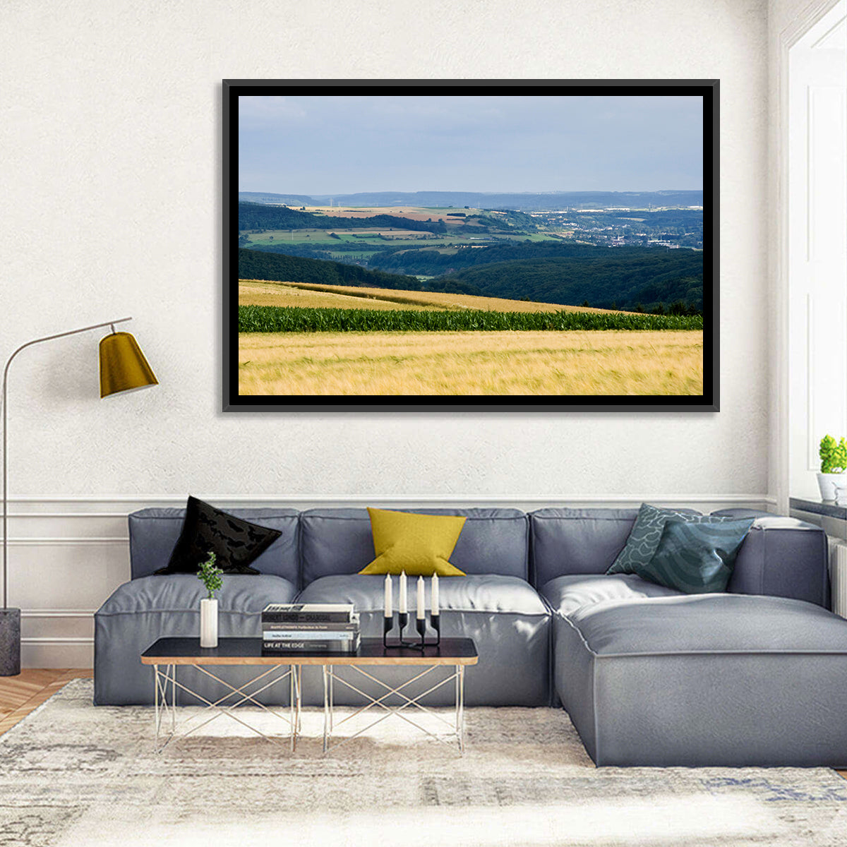 Village Grainfields Wall Art in a room, landscape