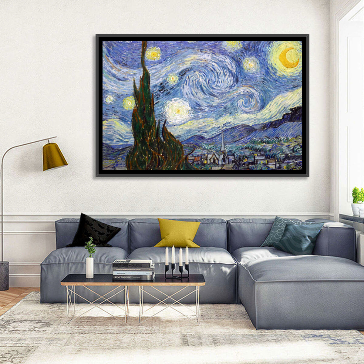 Starry Night Over Saint-rémy Wall Art in a room, landscape