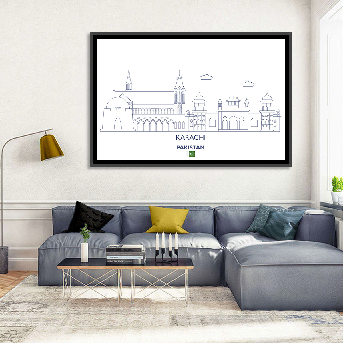 Karachi Skyline with Mazar-e-quaid Wall Art in a room, landscape