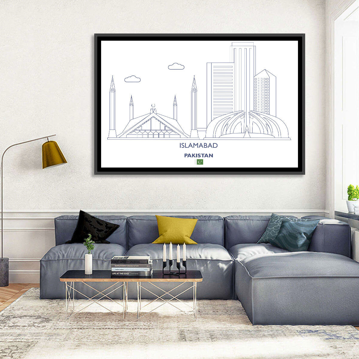 Islamabad Skyline Line Wall Art in a room, landscape