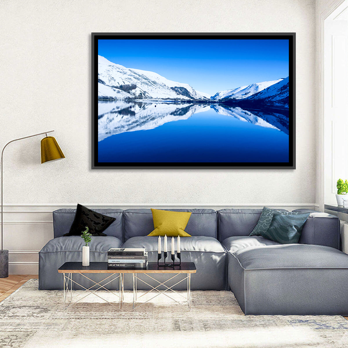 Tal Y Llyn Winter Reflection Wall Art in a room, landscape