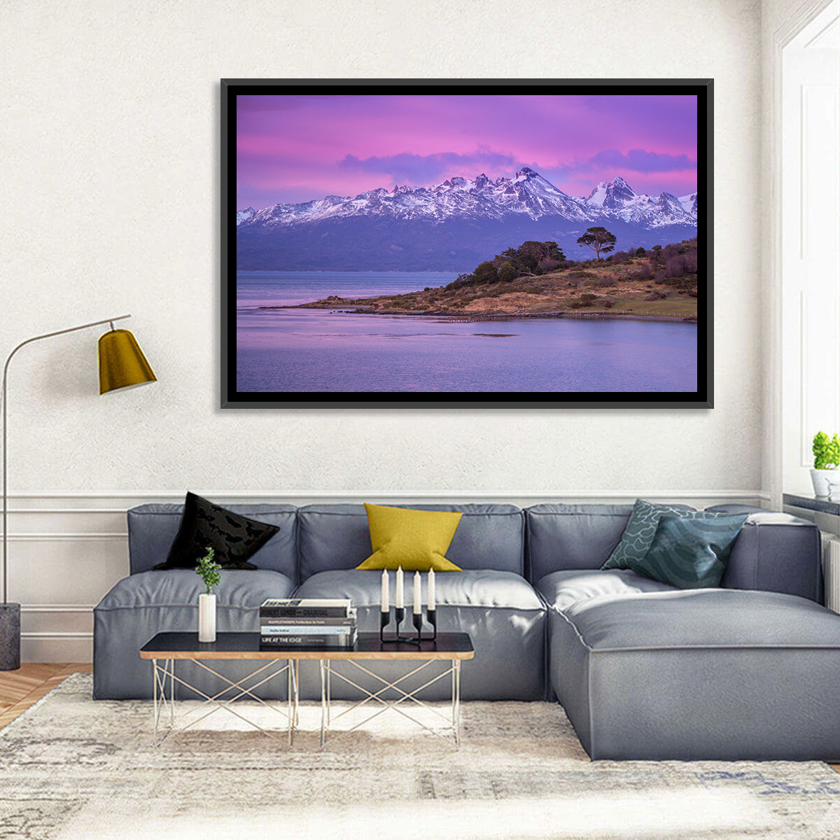 Beagle Channel Purple Dawn Wall Art in a room, landscape