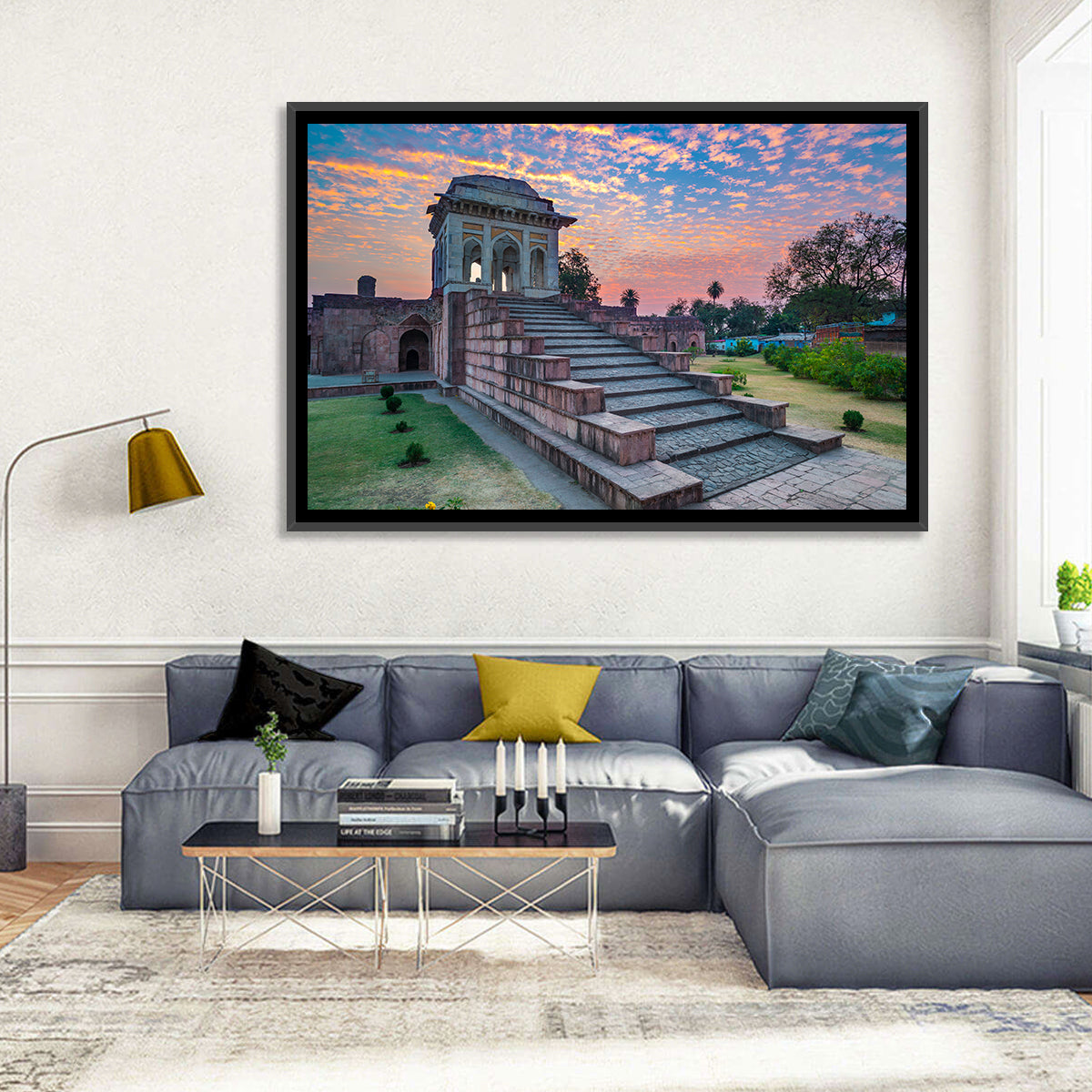 Jahaz Mahal Staircase at Sunset Wall Art in a room, landscape