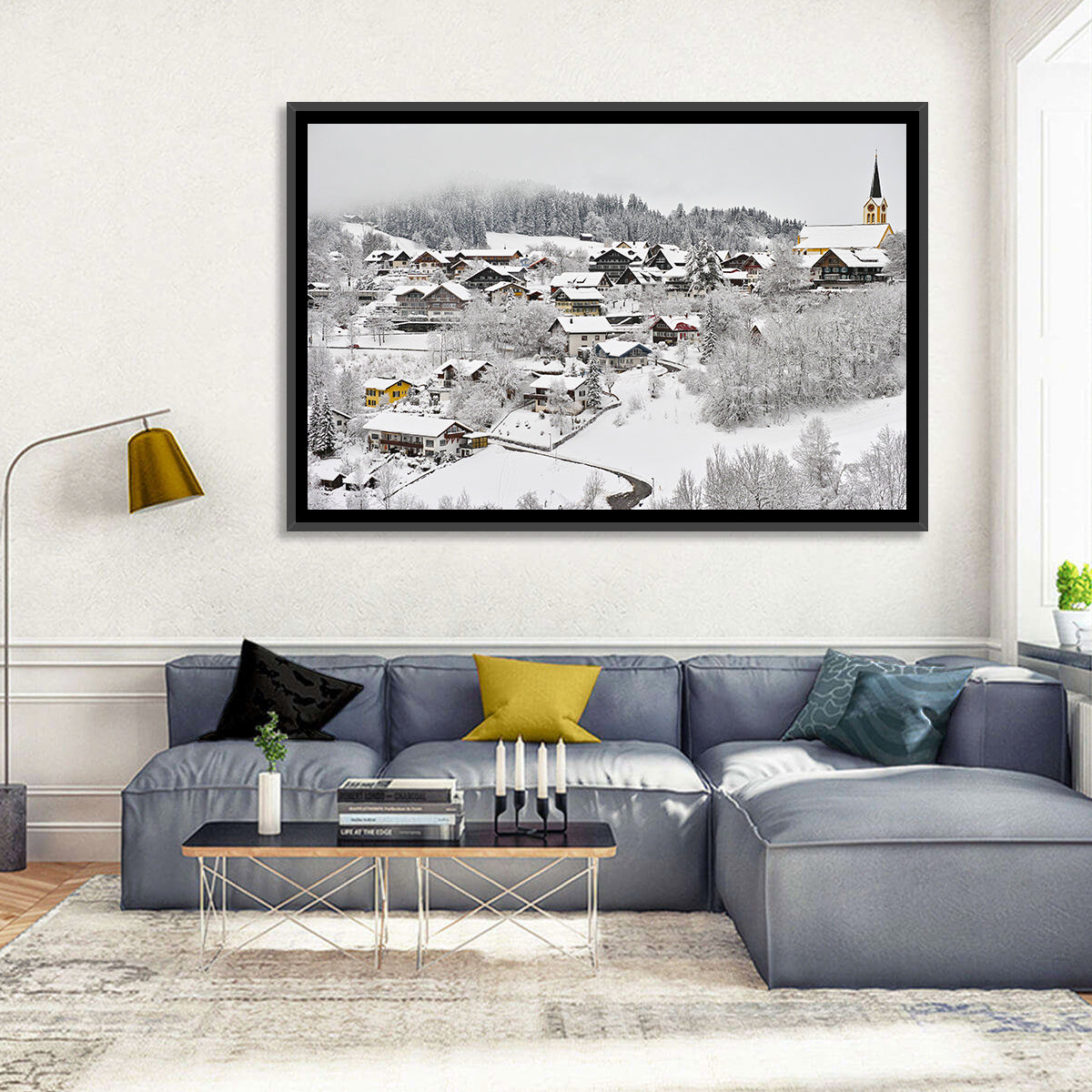 Oberstaufen Winter Village Wall Art in a room, landscape