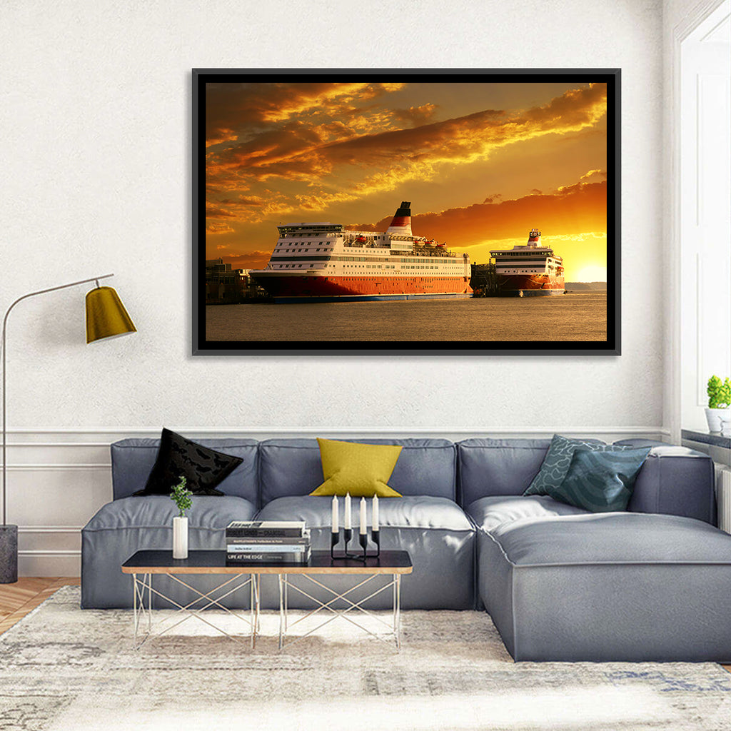 Red-hulled Cruise Ships at Dusk Wall Art
