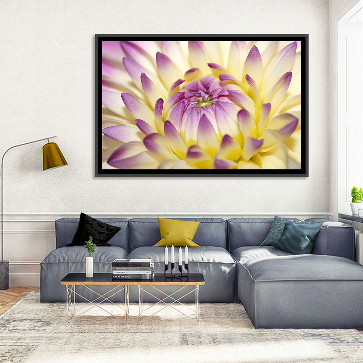 Dahlia Macro Portrait Wall Art in a room, landscape