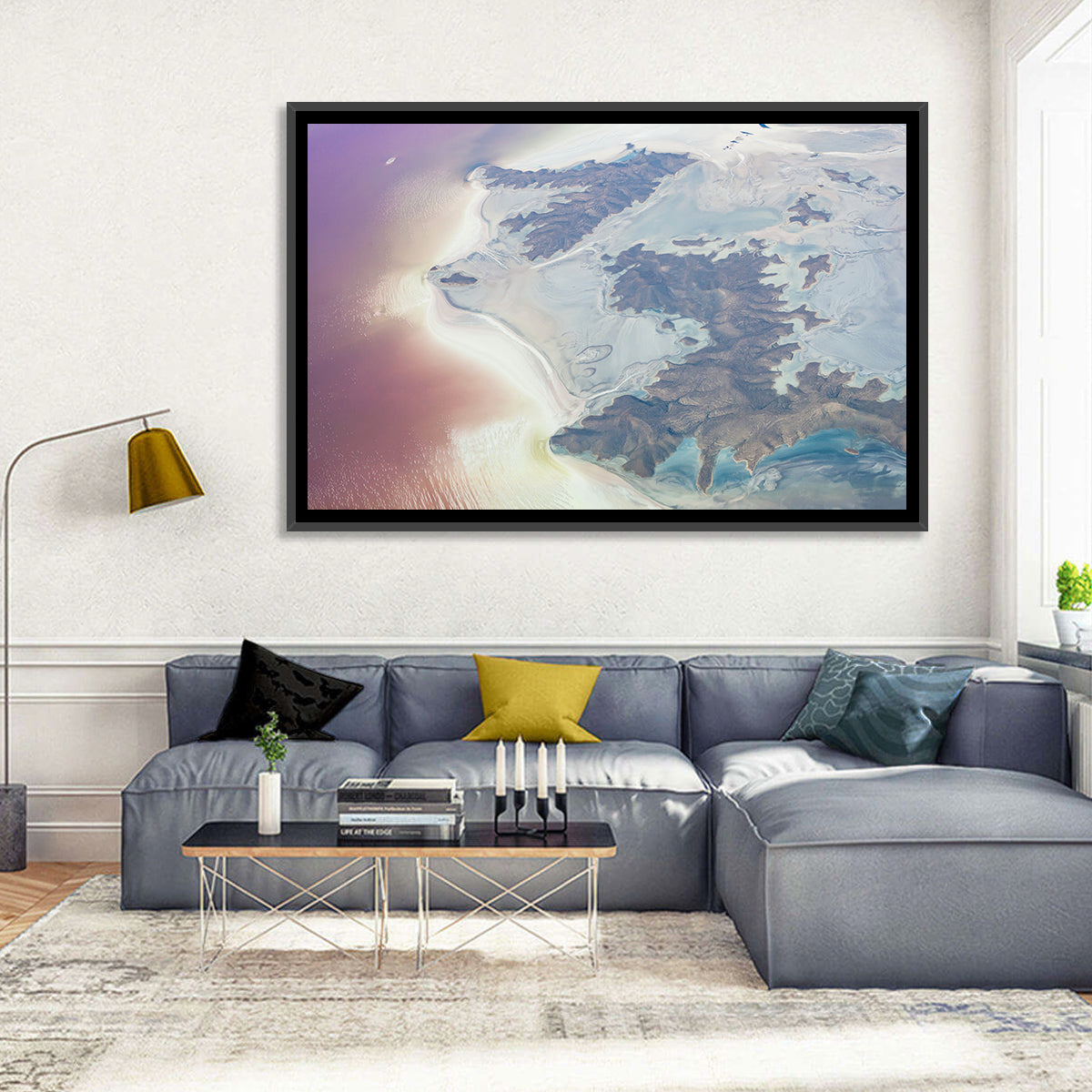 Urmia Lake Aerial View Wall Art in a room, landscape