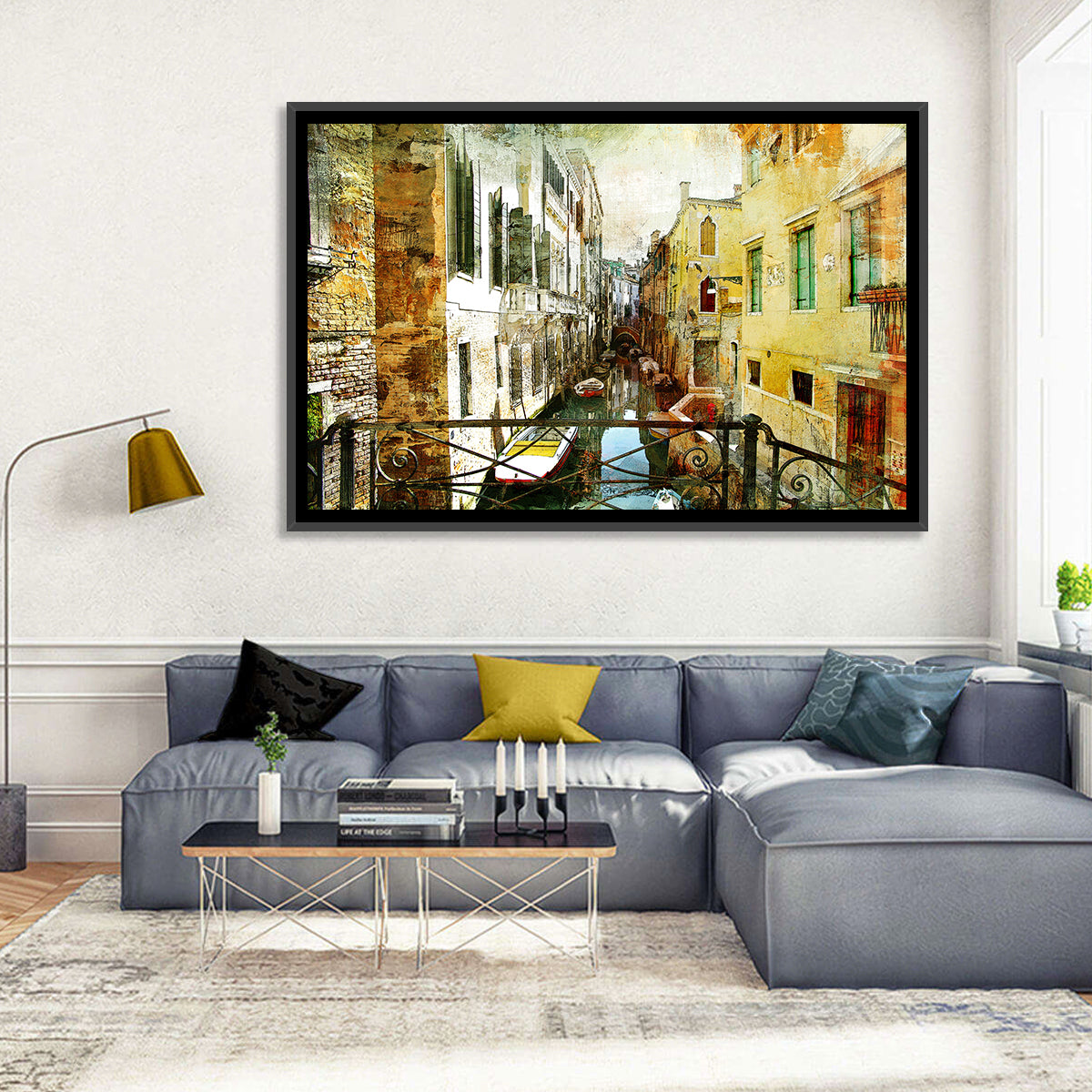 Venice Canal View Wall Art in a room, landscape