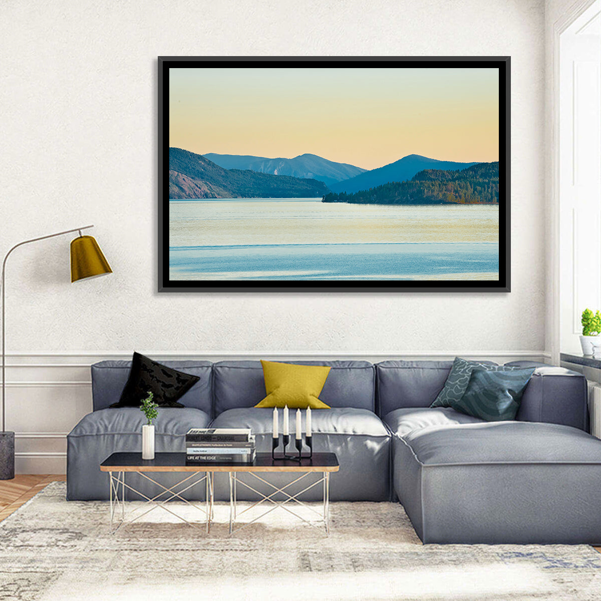Lake Pend Oreille at Golden Hour Wall Art in a room, landscape