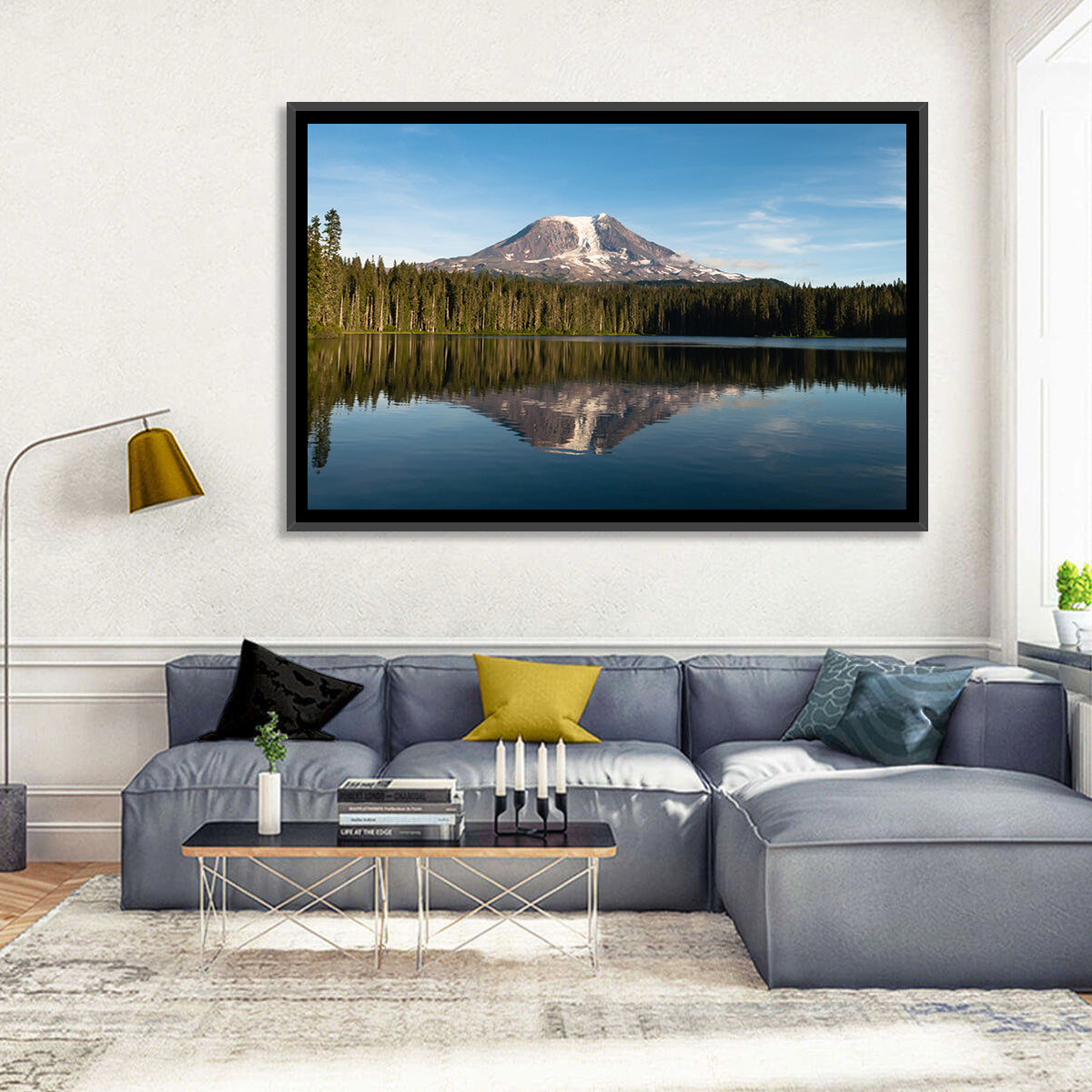 Takhlakh Lake Reflection Wall Art in a room, landscape