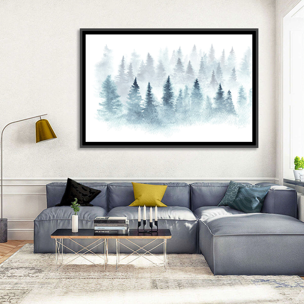 Misty Pine Forest Watercolor Wall Art
