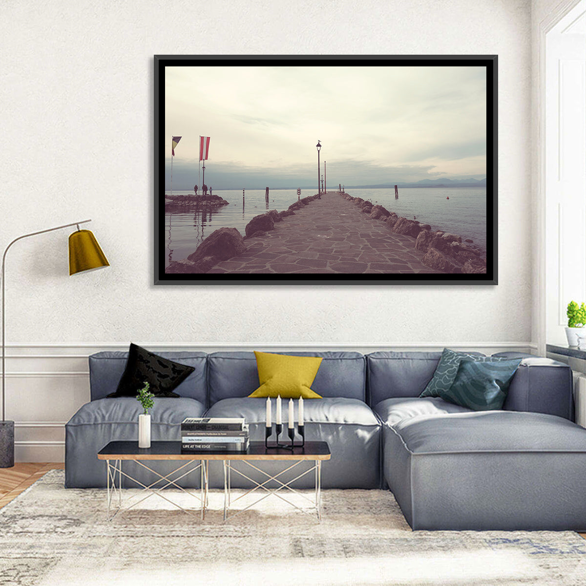 Stone Pier at Lake Garda Wall Art in a room, landscape