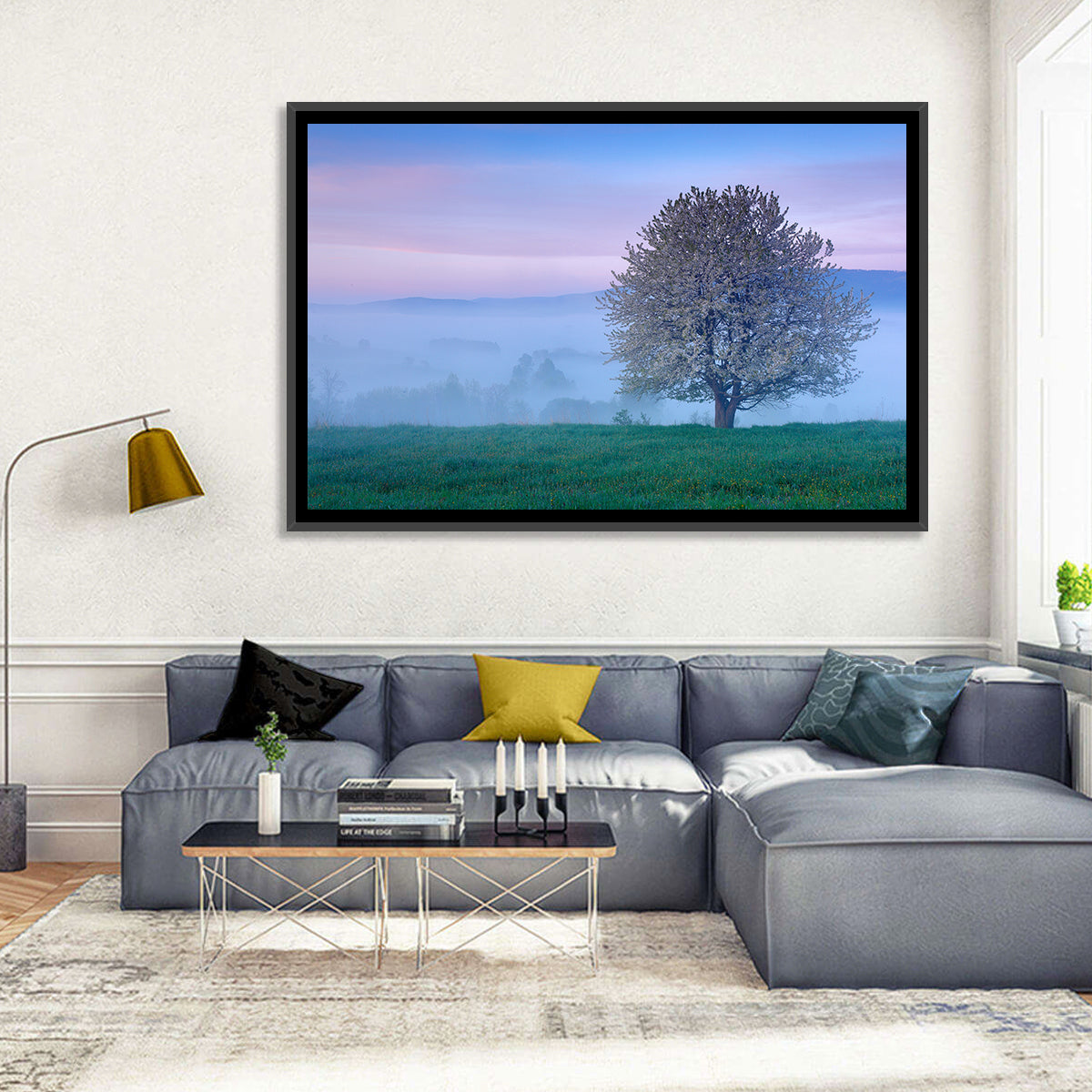 Misty Sumava Mountain Tree Wall Art in a room, landscape
