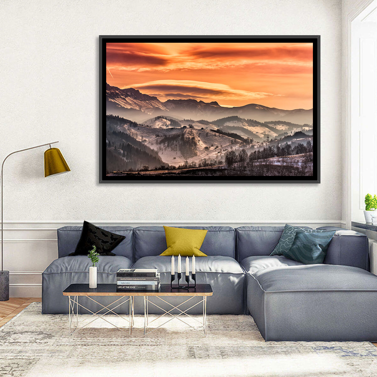 Pestera Mountain Sunrise Wall Art in a room, landscape